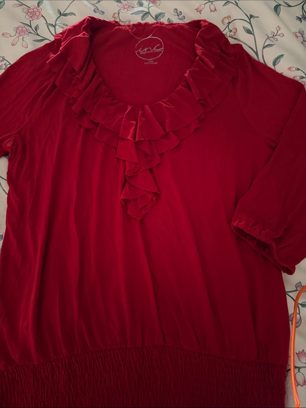 INC International Concepts Crimson Ruffle V-Neck Blouse